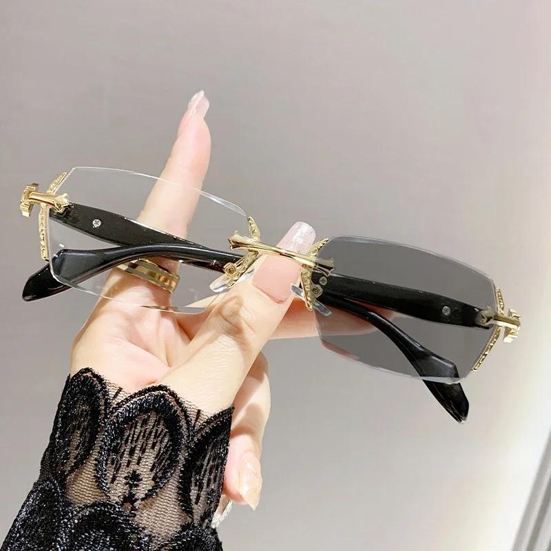 Luxury Diamond Cutting Finished Color Changing Far Sight Sunglasses Vintage Anti Blue Light Prescription Reading Glasses Diopter