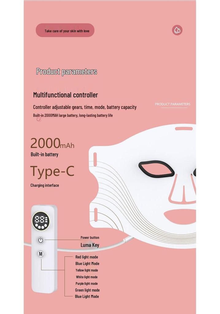 Cross-Border LED Red Light Photorejuvenation Face Mask - CE Approved Silicone Beauty Device with Large Red & Blue Light Panel