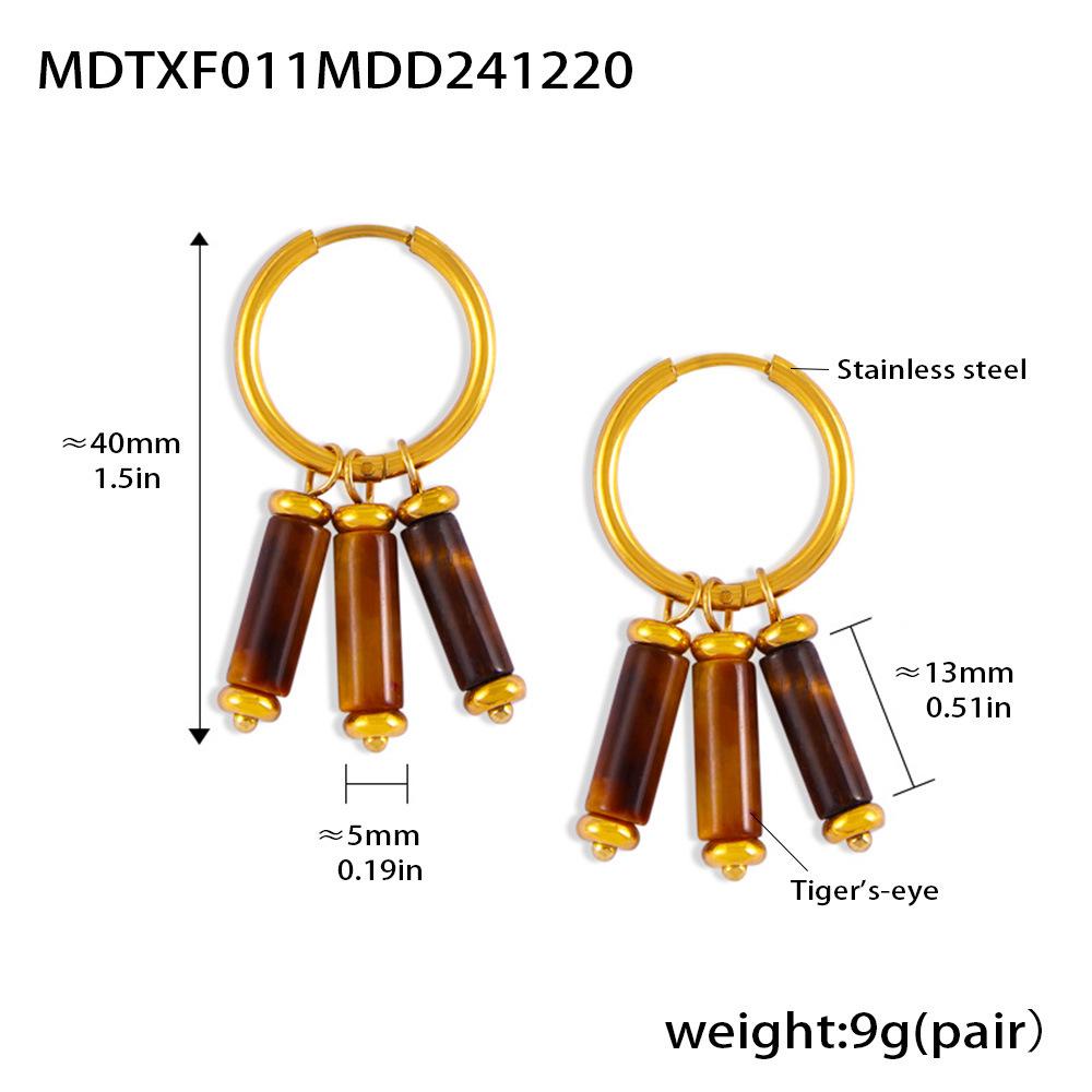 Maillard Vintage Tiger Eye 18K Gold-Plated Stainless Steel Earrings Set