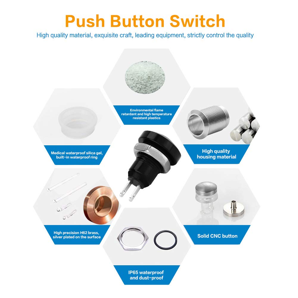 Car Momentary Push Button Swicth 1A 24V 8mm Mini Push Button Power Switch Zinc-Aluminium Alloy Shell for 8mm Mounting Hole(Black)