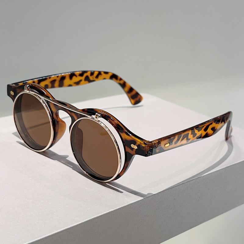 

Vintage y2k Round Gothic Steampunk Sunglasses For Men Male Women Luxurious Brand Designer Metal Material Mirror Flip Lens Sun Eyeglasses UV400