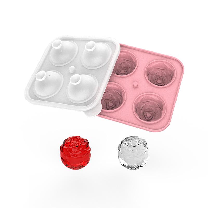 Rose-Shaped Ice Tray 4-Cube  Ball Silicone Mold Whiskey-Friendly Home  Maker Food-Grade Silicone  Cube Maker