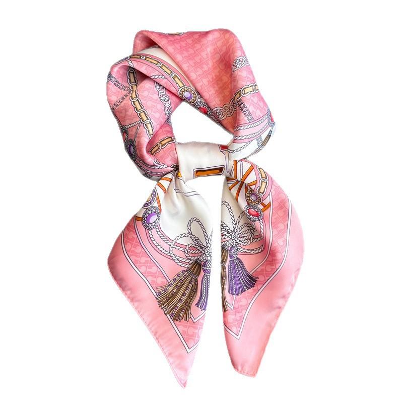 Neck sunscreen court ladies French square scarf small square scarf carriage silk scarf feeling headscarf scarf printed shawl premium
