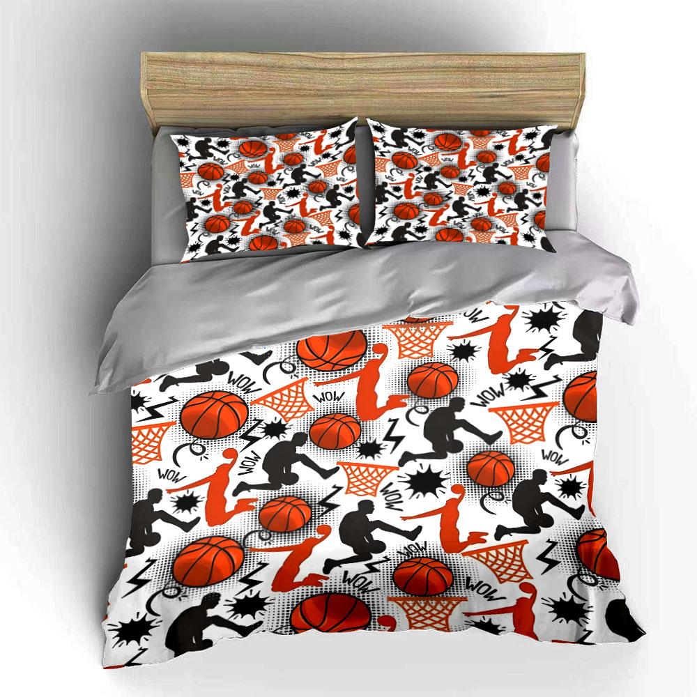 Basketball-Themed Three-Piece Decor Set Multiple Sizes Kid'S And Adults' Bedroom Exquisite 3Pc Bedding Set, Gift