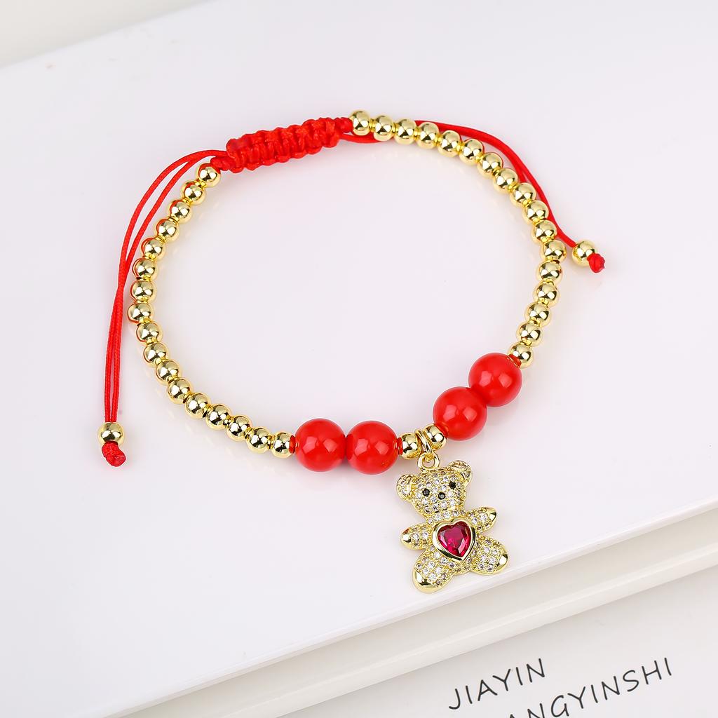 8 Colors Shiny Crystal Zirconia Animal Bear Bracelet Fashion Gold Plated Copper Beads Wrist Jewelry Bracelet for Daily Wear