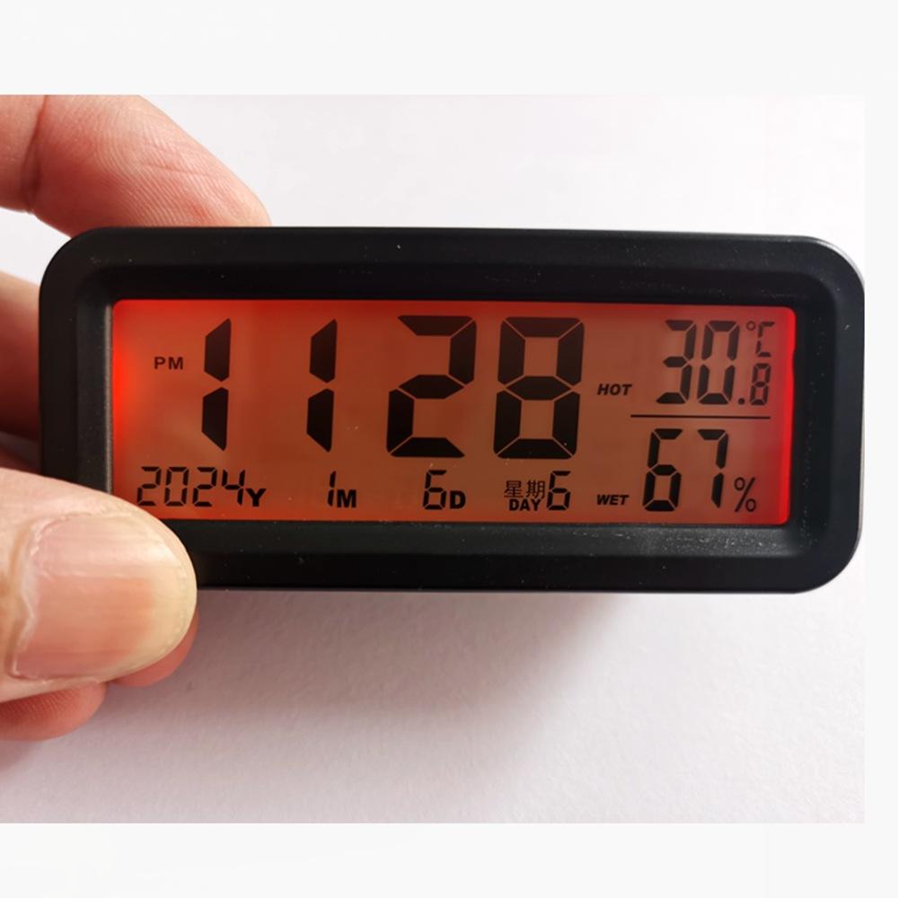 Professionell Biltermometer Hygrometer Solcellsdriven LCD-klocka Instrumentbräda Säkerhetsmonitor