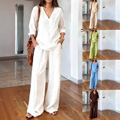 New Women's Clothing, Casual V-neck Pullover, Long Sleeves and Trousers, Multi-color Women's Suit.