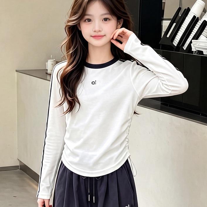 Girls' Embroidered Letter Two-Piece Set: Drawstring Wide-Leg Pants & Base Layer Top for Autumn 2026
