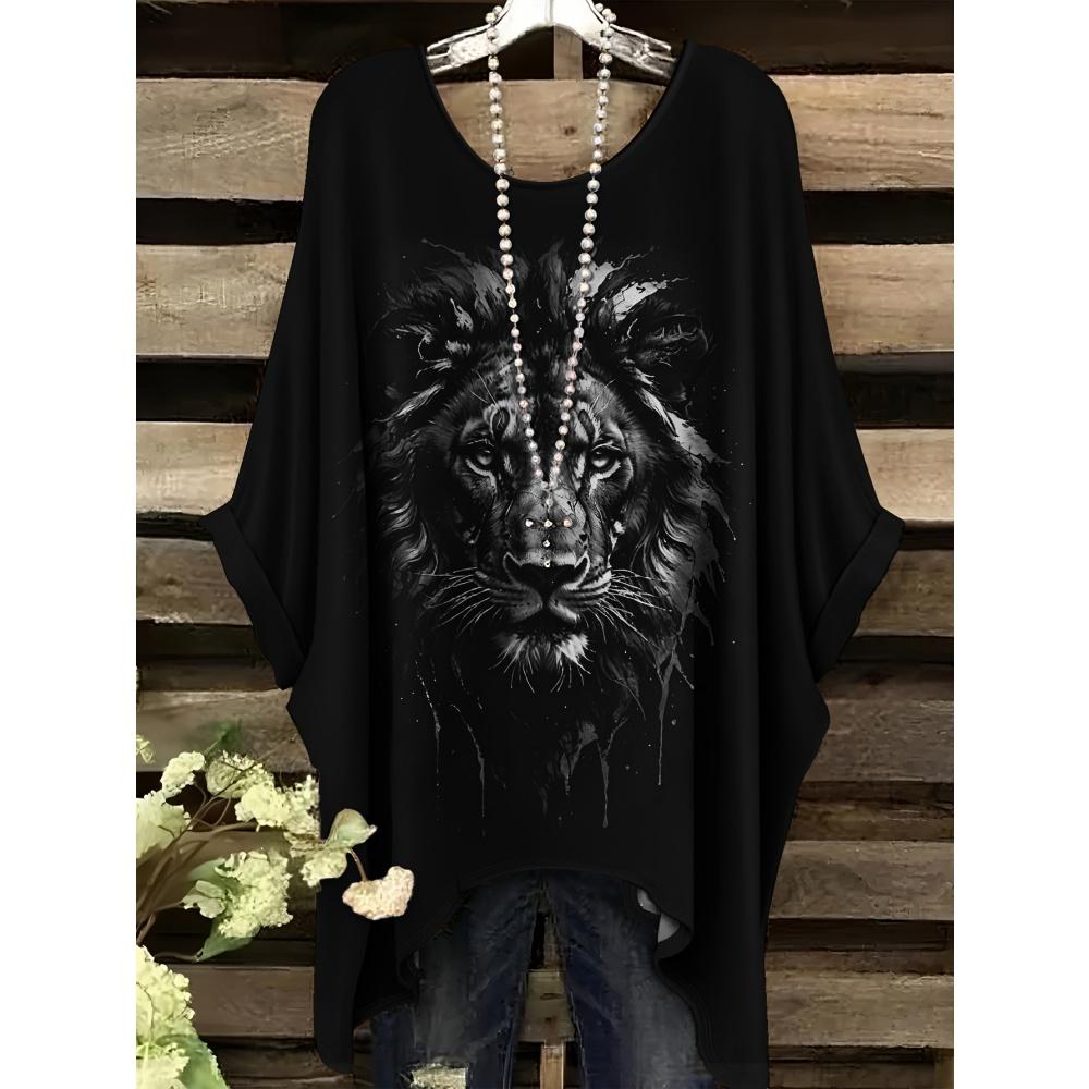 Women's T-Shirt Gothic Style Bohemian Skull Print Loose Irregular Hemline O-Neck Short Sleeved Shirt Oversized Summer Clothes