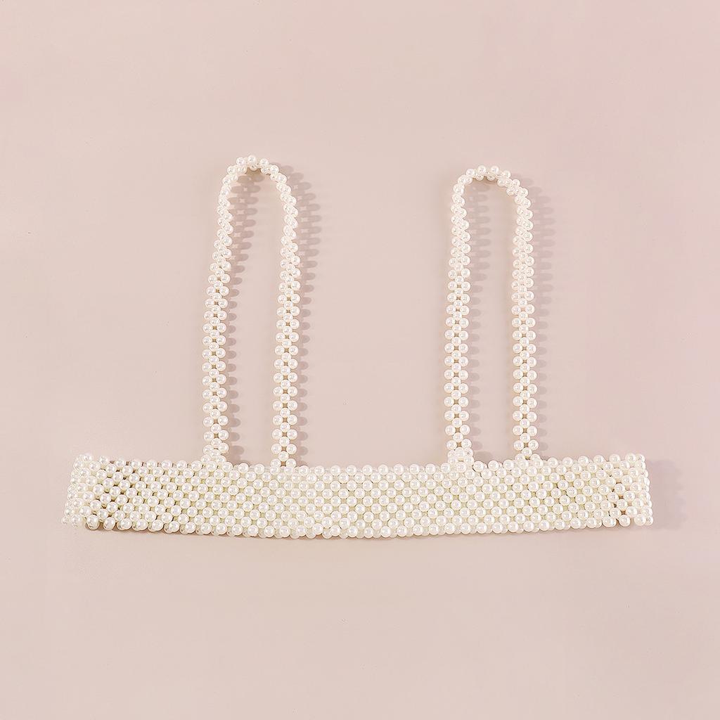 Temperamental Beaded Waist Belt Fashionable Pearl Camisole Vest Personality Body Chain For Women