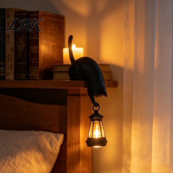 Entryway Key Rack 3D Printed Cat Shelf Sitter with Lantern, Whimsical Figurine Hook for Decor Keys, Decorative Book Edge Statue, Creative Desktop