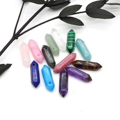 5 Stück kleine Natursteine mit Loch-Anhänger, sechseckiger Kegel, Kristall-Frauen-Charms für Schmuckherstellung, DIY-Halskette, Armband, Zubehör, 6 x 25 mm