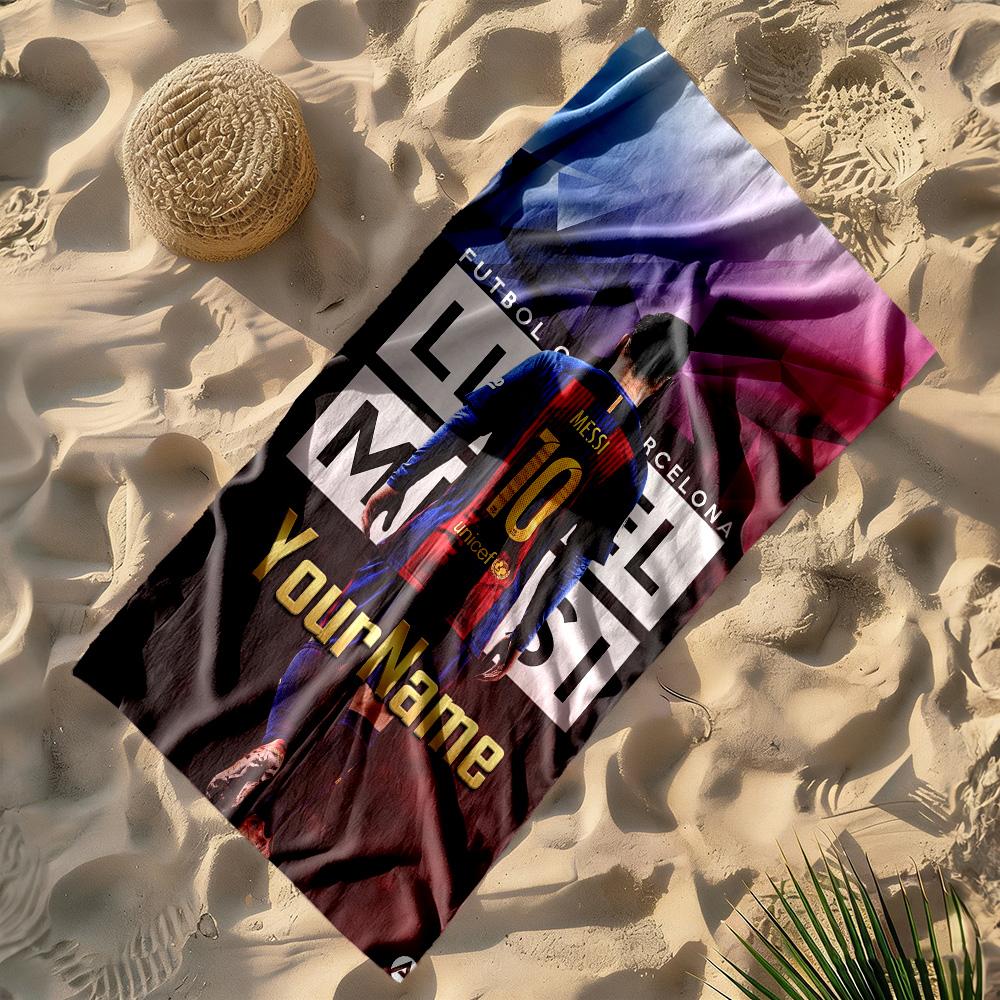 Messi Customized Name Beach Towel Super Soft Microfiber Quickdry Fabric Perfect for Traveling Yoga Camping and Swimming