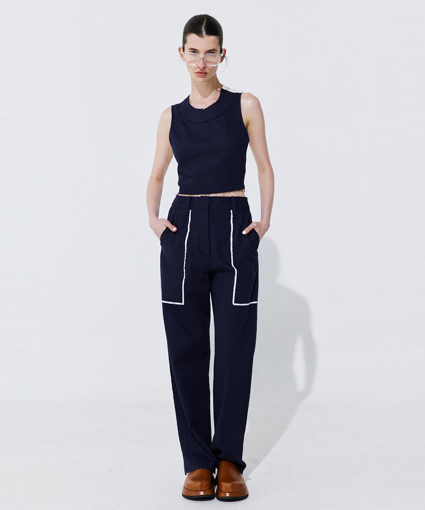 WNDERKAMMER Color-Block Point Linen Trousers_Navy