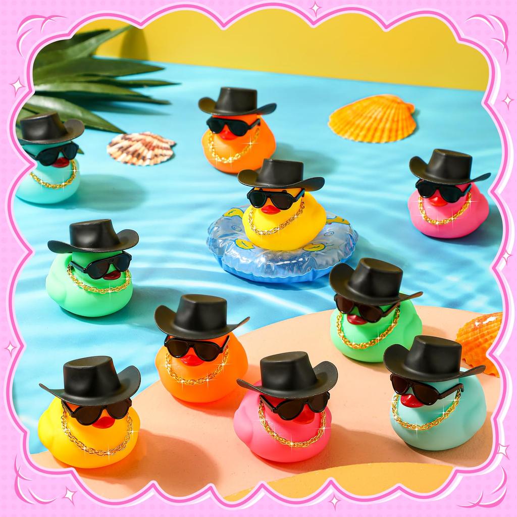 12/24/36 Sets Cowboy Rubber Ducks Bulk For Ducking Cool Rubber Ducks  Rubber Ducks With Mini Hat Necklace Party Favors