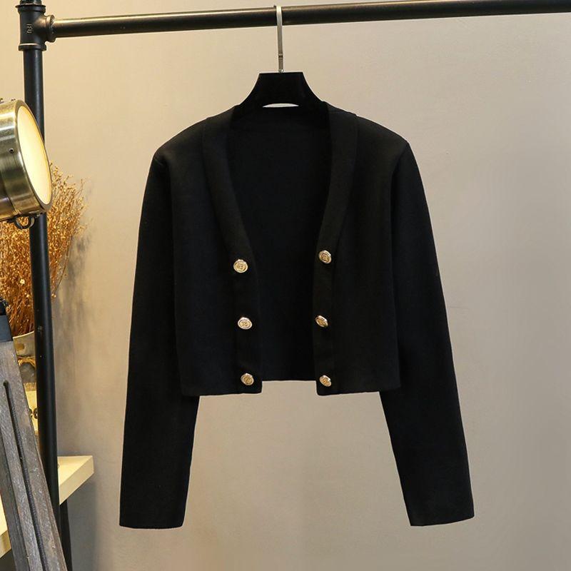 

Knitting Cardigan Spring and Autumn Socialite High Waist Small Shawl Black XL