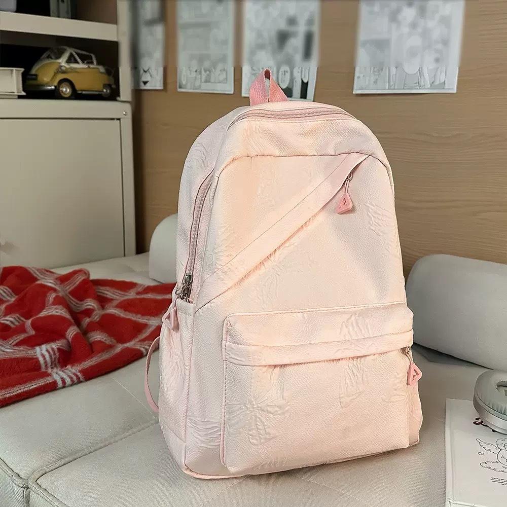 Schoolbag Korean Version Ins Solid Color Simple Backpack Bag Female Sweet Bow Student Schoolbag Fashionable Versatile Casual Backpack