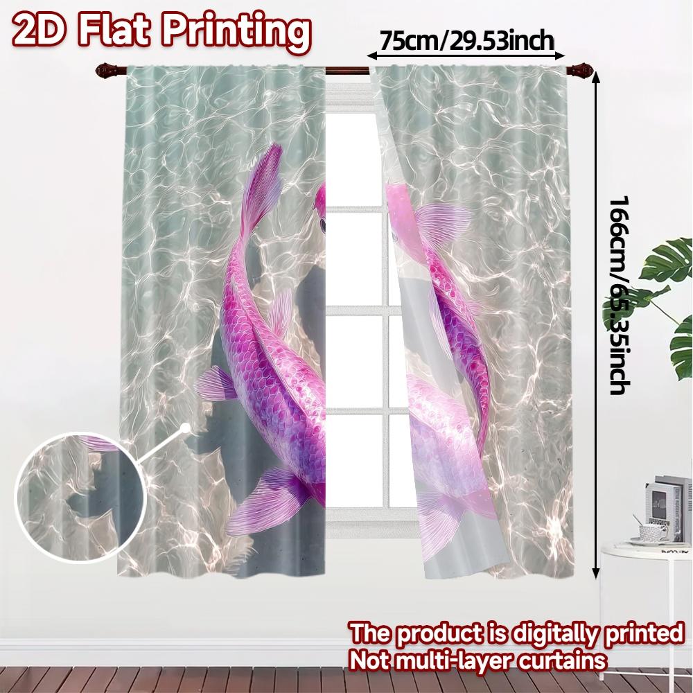2pcs, 2D FLAT PRINTING Curtains (Without Rod) Pink Koi Duo(1) Minimalist Modern Curtains Fabric Curtains Outdoor Decorations for