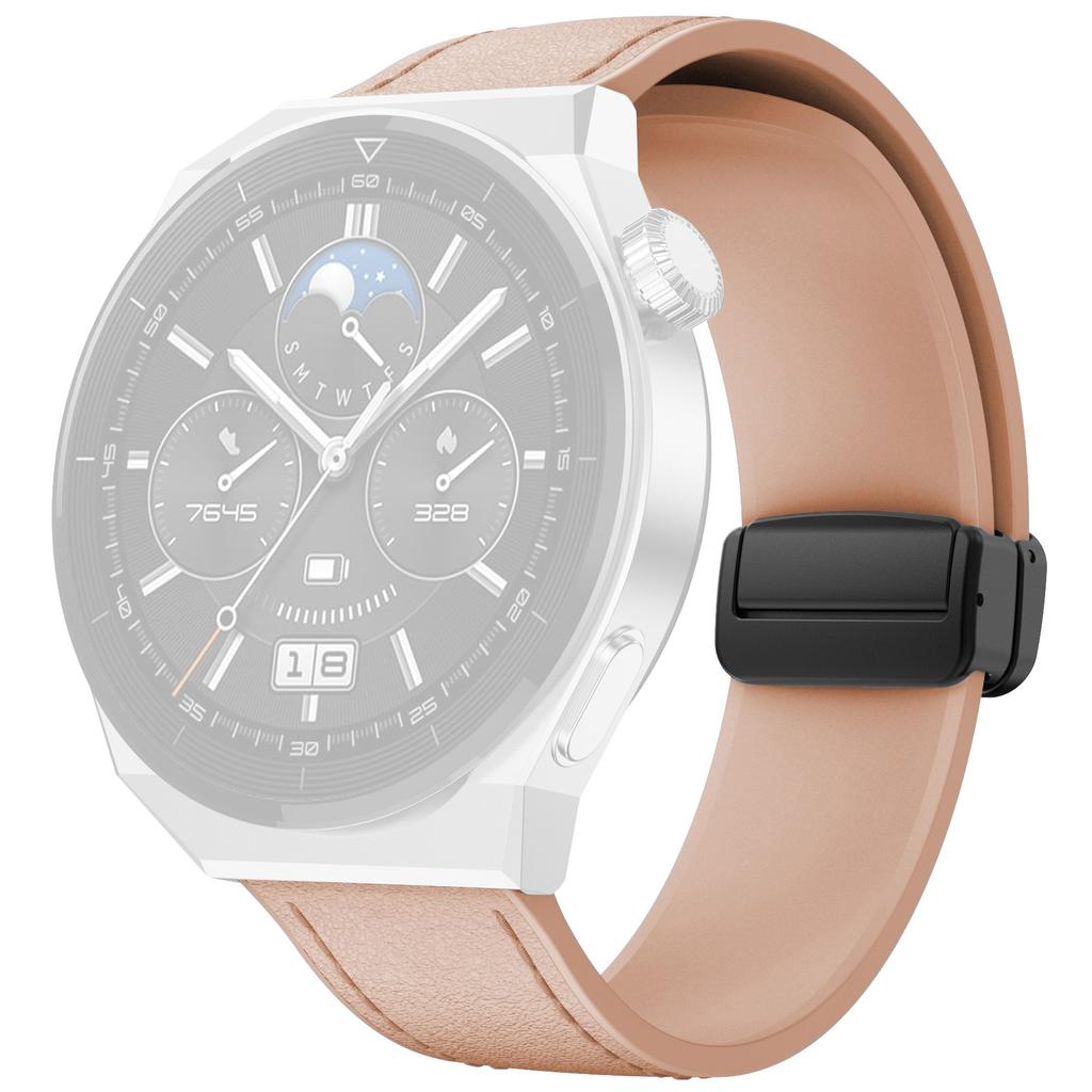 For Huawei Watch 4/4 Pro/GT 4 46mm Watch Strap 22mm Magnetic Leather Coated Silicone Band