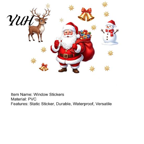 Elk Pattern Wall Decals Christmas Window Static Clings, PVC Santa Claus Snowman And Decorative Gifts Decals, Waterproof Reusable Glass Stickers