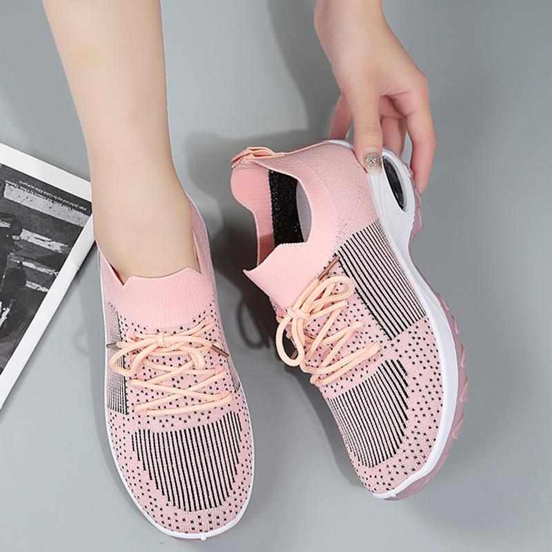 Rimocy Høst Plattform Kilesko Sneakers Kvinner Pustende Mesh Luftpute Sportssko Kvinne Blandet Farge Strikkede Fritidssko