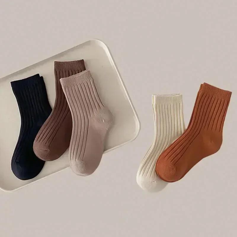 5Pairs/lot Solid Children Socks Casual Infant Girls Boys Soft Breathable Cotton Stripe Autumn Baby Toddler Knitted Kids Socks ideal for 1-8Y