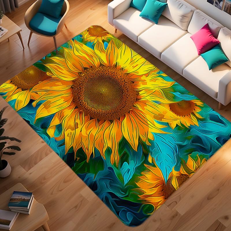 Van Gogh Sunflower Printed Pattern Carpet Living Room Decoration Home Decoration Carpet Colorful Flower Art Printing Rug
