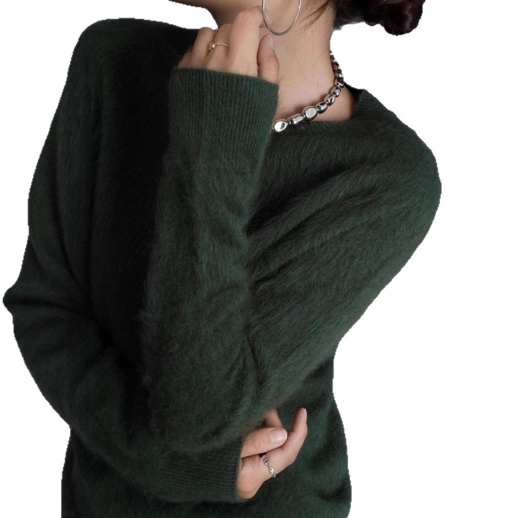 Fluffy Crew Neck Knit Sweater for Women