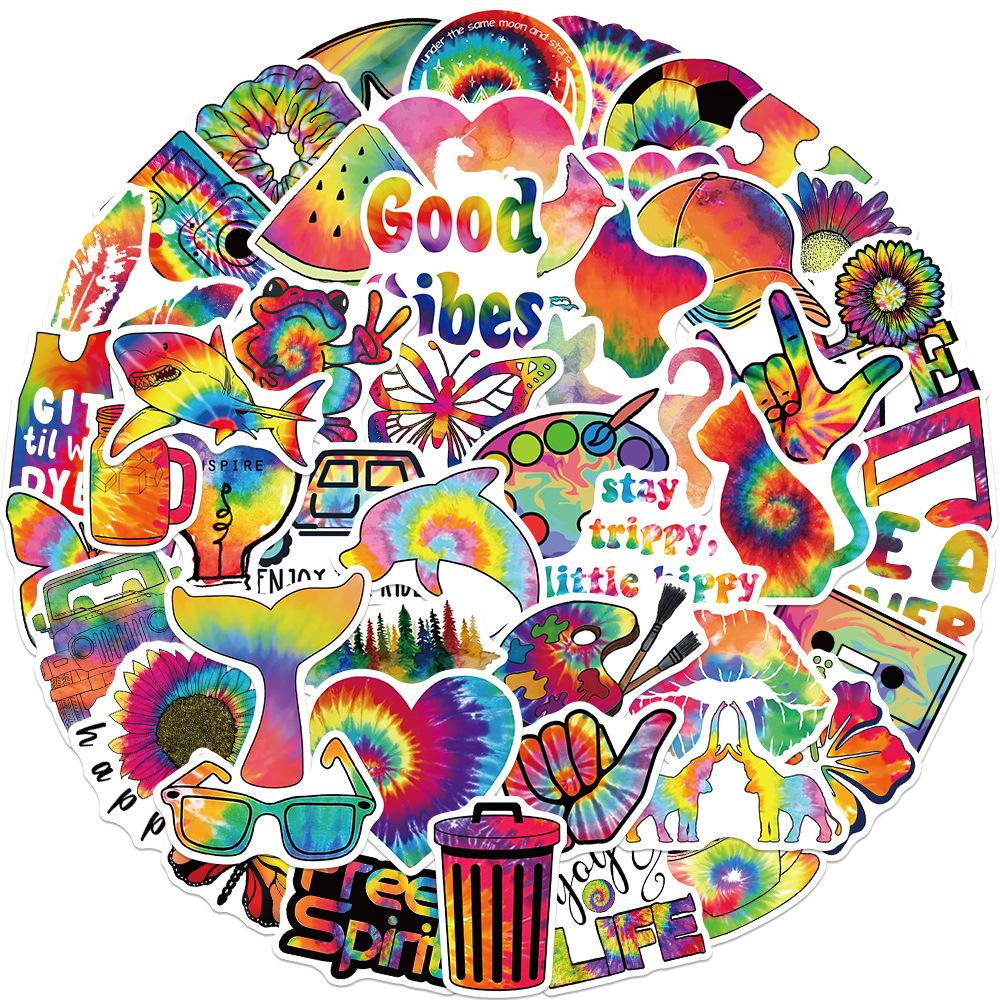 50 Cartoon Colorful Tie-dye Graffiti Stickers Personalized Decorative Guitar Notebook Suitcase DIY Waterproof Stickers