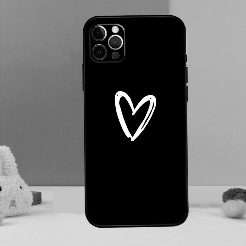 Cute Pretty Little White Heart Case For iPhone 14 13 12 11 15 16 Pro Max X XR XS Max 14 Plus Soft Back Cover