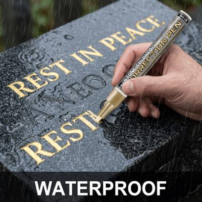Golden Tombstone Marker Pen |   Restores Faded Text On Tombstones and Granite Surfaces, Weather-Resistant, Quick-Drying Oil-Based Fine Tip P