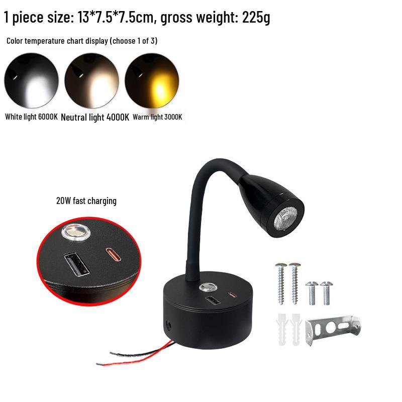 12V USB Type-C Touch Dimmable LED Gooseneck Reading Light for RVs, Boats, and Yachts