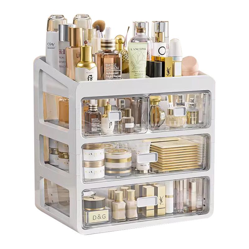 Cosmetic Storage Box with Drawers for Lipstick & Skincare - Compartmentalized Desktop Organizer for Dressing Table