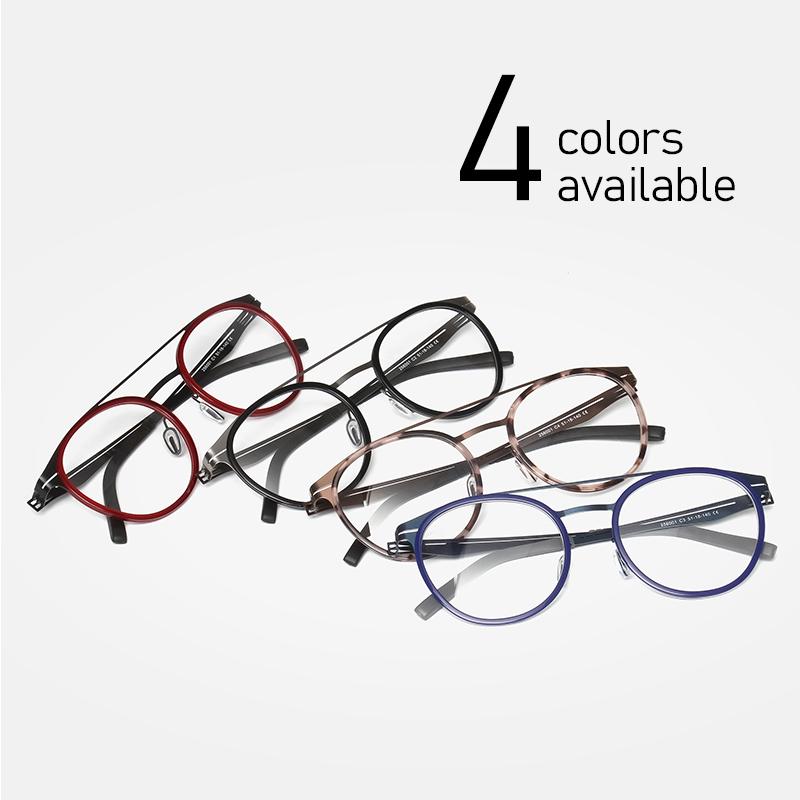 Round Pilot Ultra-light Glasses ALL Stainless Steel Double Bridge Eyeglass for Women Men Acetate Frame Vintage Fashion Eyewear