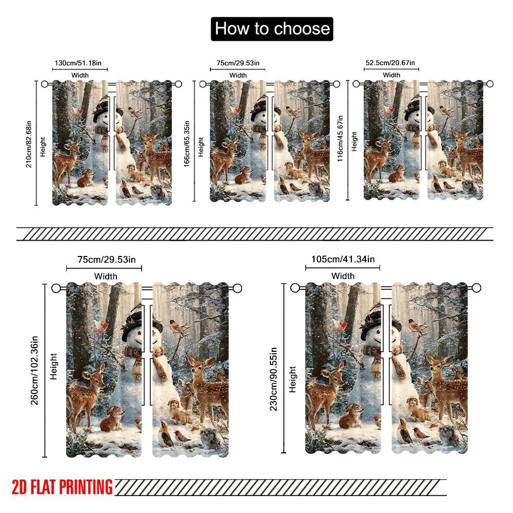 2 Stück, 2D-Flachdruck Moderne Vorhänge Schneemann & Wildtiere Winter Vielseitiger Stoff (ohne Stange) Art Deco Festlich Perfekt