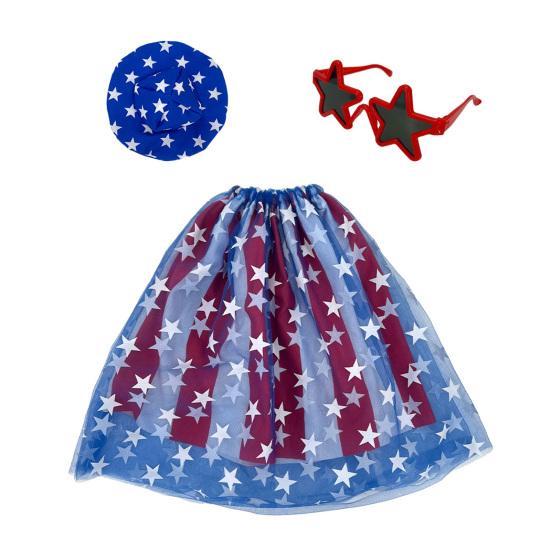 1 Set 4th July Goose Outfit, Stars And Stripes Goose Dress Star Sunhat Sunglasses, Patriotic Porch Goose Costumes Set for 23-Inch Goose Statue Holiday