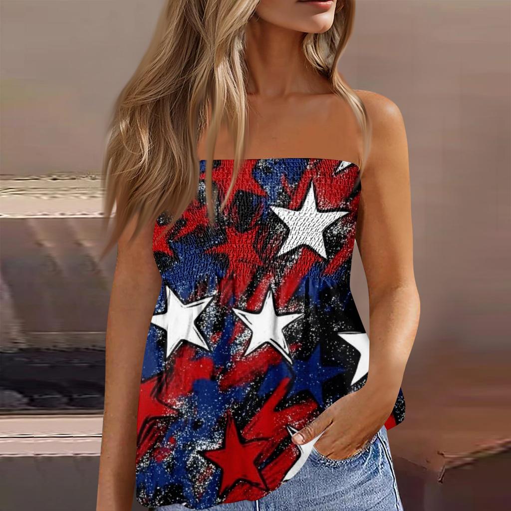 Kadınlar İçin Tüp Üstler, Sevimli Seksi Omuzdan Askılı Baskılı Kolsuz Tişört