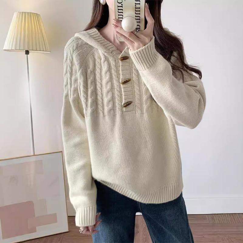 Winter twist pullover hooded knitted sweater women's autumn and winter new outer wear hoodie top jacket loose