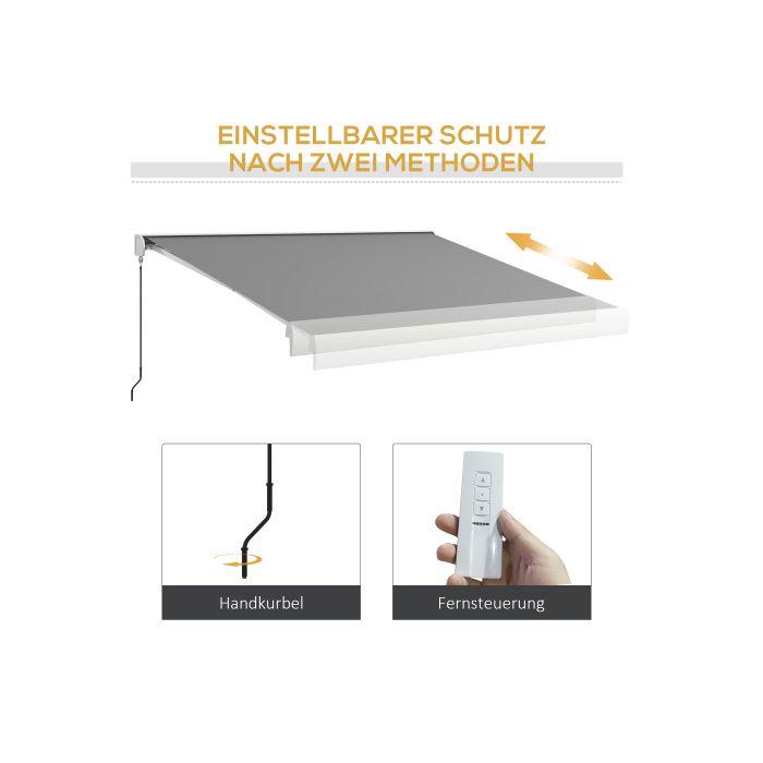 Store motorisé - Outsunny 4m - Aluminium gris clair - Télécommande et manivelle - Inclinaison réglable