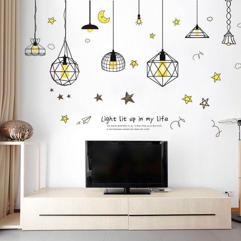 Adesivo da Parete Lampadario Stile Nordico Colorato Rimovibile Decorazione Sfondo TV per Camera da Letto e Soggiorno Adesivo Vetro Finestra