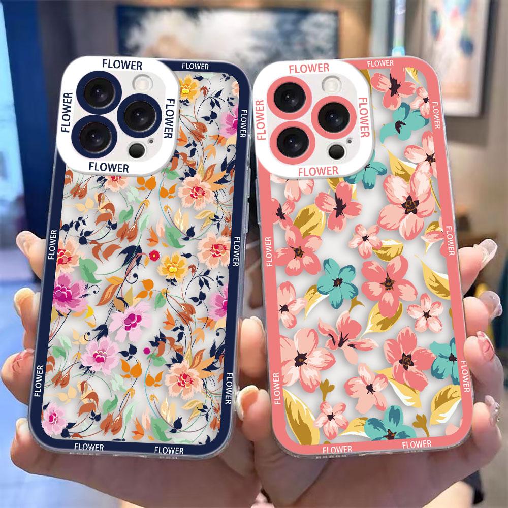 Attractive Flowers Cover Clear Phone Case For iPhone Apple 17 AIR 16E 16 15 14 12 13 11 Pro Max Plus XR TPU DIY Shell Case Funda