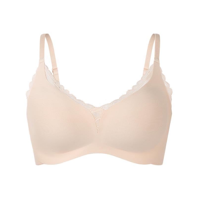 High-luxury silk fit soft support bra, thin steel-free lace sexy mulberry silk underwear slightly gathered M