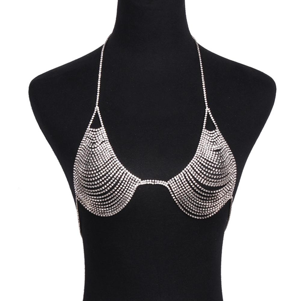 Stylish Bra Shape Rhinestone Body Chest Chain Necklace Summer Beach Ornament Gift