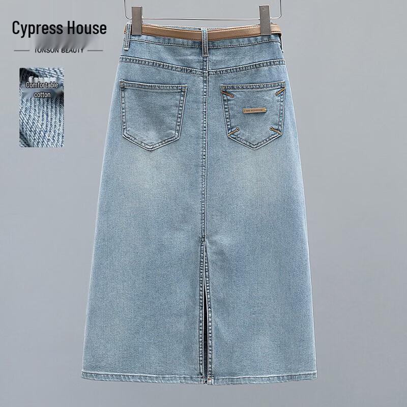 Women s High-Waist Washed Denim Midi Skirt M
