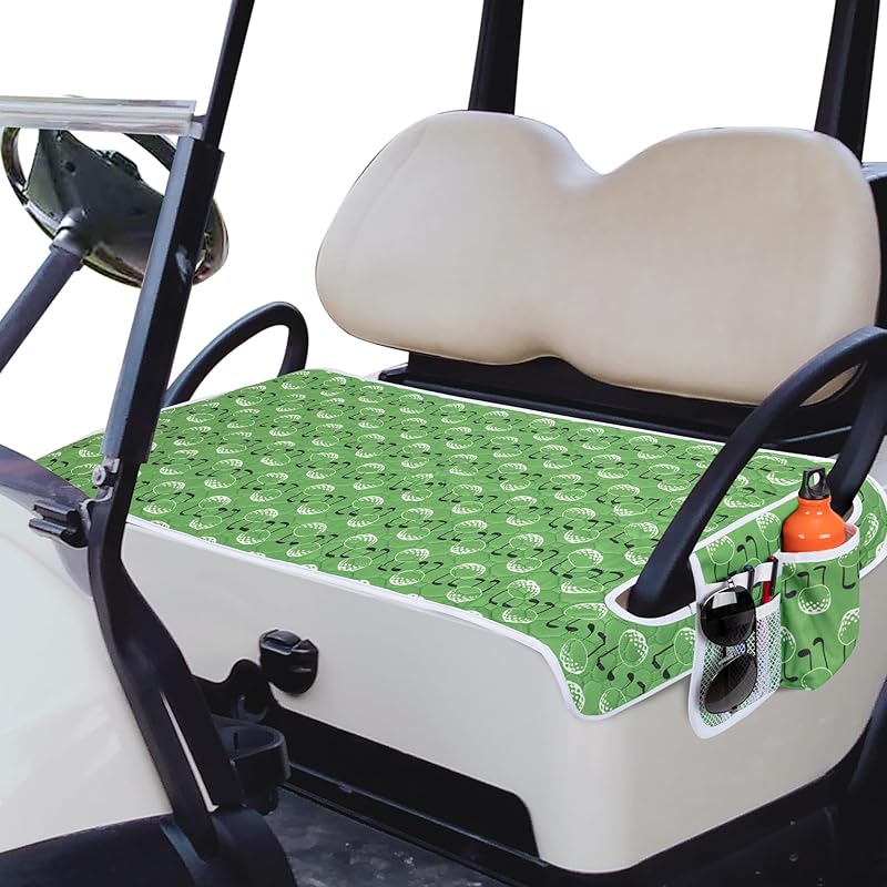 Golf Cart Seat Covers, Golf Cart Seat Towel Blanket with 4 Side Pockets & Non-Slip Bottom Fits for EZGO, Club Car, Yamaha and More 2 Person Seats Green Golf Ball