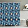 Modern Geometric Printed Shower Curtain Waterproof Bathroom Decor Navy Blue Mint Green White Orange Modern Bath Liner With Hooks