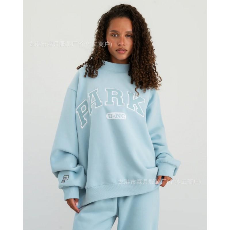 Womens Embroidered Half-Zip Sweatshirt Casual Loose Fit Long Sleeve Thick Fleece Top Daily Wear