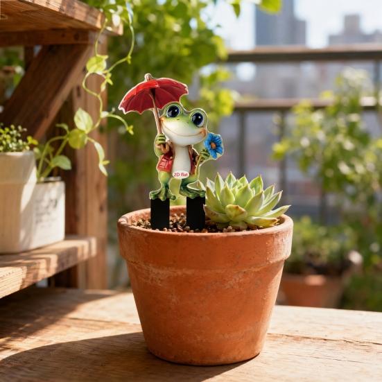 Yousheng Cartoon Frog Garden Stake, 2D Acrylic Cute Frog Garden Decoration, Waterproof Outdoor Yard Art Stake for Lawn Flower Bed Planter
