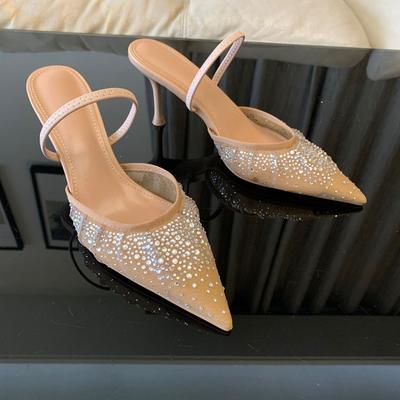 Women High Heels Sandals Summer Fashion Mesh Rhinestone Slingback Woman Pumps Elegant Woman Sandals Party Lady Shoes