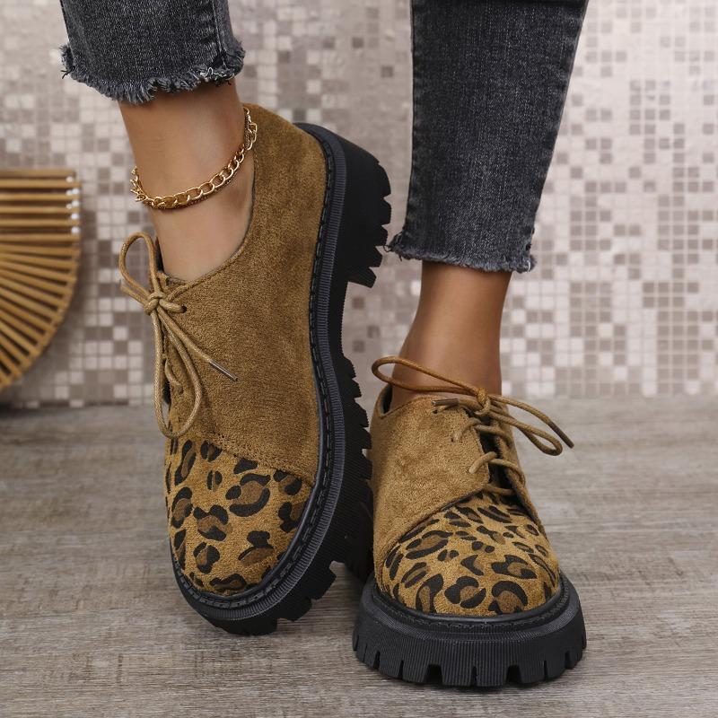 Large size platform women's spring and autumn new thick heel lace-up fashionable versatile and comfortable small leather shoes